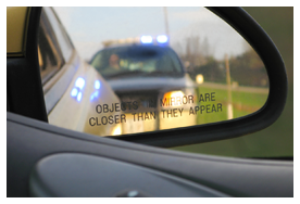 Police Car Reflection in Car Mirror, Criminal Defense, Hackensack, NJ